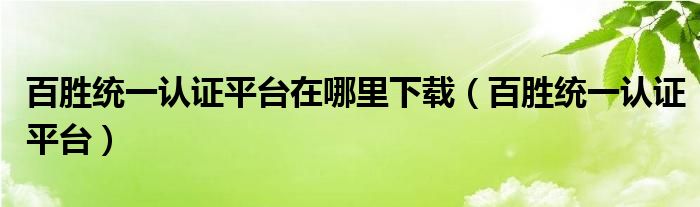 百胜统一认证平台在哪里下载(百胜统一认证平台)