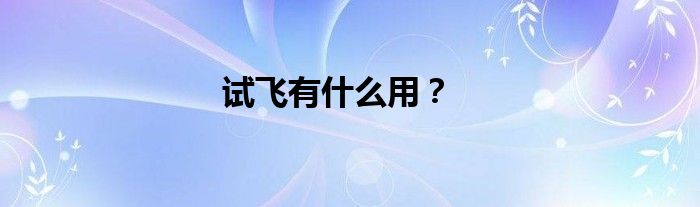 试飞有什么用？