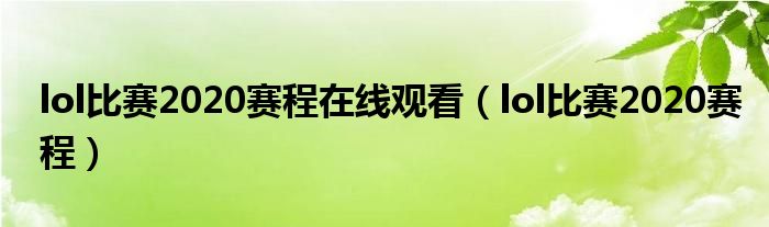 lol比赛2020赛程在线观看(lol比赛2020赛程)