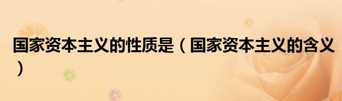 国家资本主义的性质是(国家资本主义的含义)