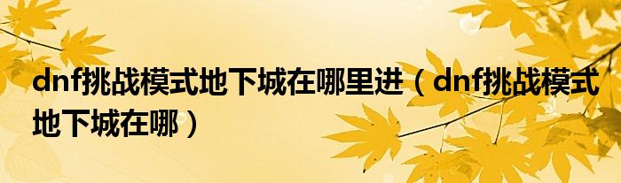 dnf挑战模式地下城在哪里进(dnf挑战模式地下城在哪)