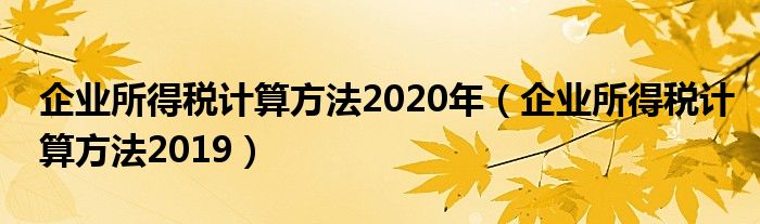 企业所得税计算方法2020年(企业所得税计算方法2019)