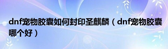 dnf宠物胶囊如何封印圣麒麟(dnf宠物胶囊哪个好)