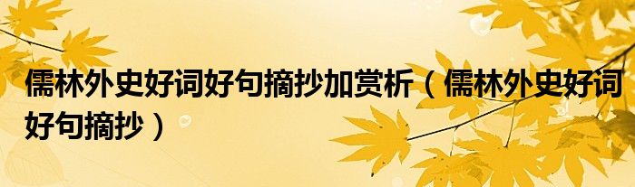 儒林外史好词好句摘抄加赏析(儒林外史好词好句摘抄)