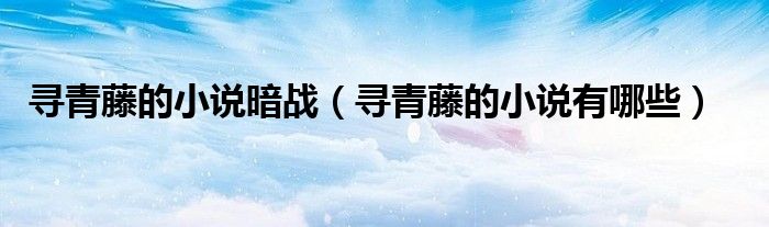 寻青藤的小说暗战(寻青藤的小说有哪些)