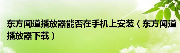 东方闻道播放器能否在手机上安装(东方闻道播放器下载)