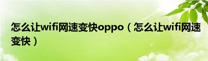 怎么让wifi网速变快oppo(怎么让wifi网速变快)