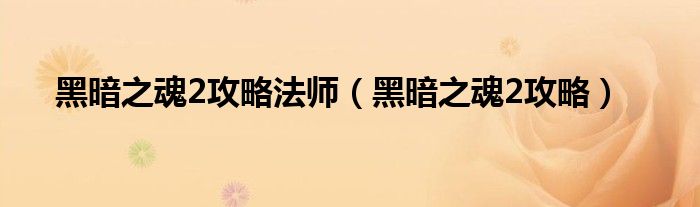 黑暗之魂2攻略法师(黑暗之魂2攻略)