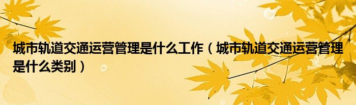 城市轨道交通运营管理是什么工作(城市轨道交通运营管理是什么类别)