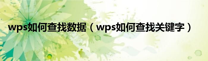 wps如何查找数据(wps如何查找关键字)