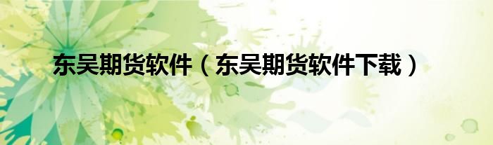 东吴期货软件(东吴期货软件下载)