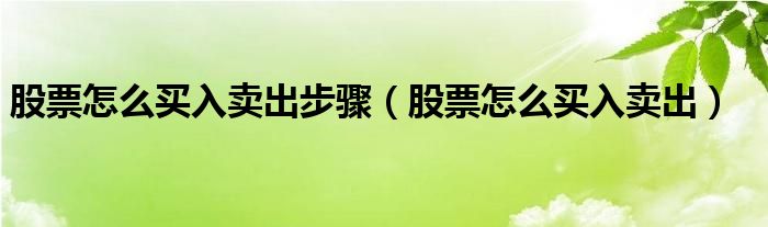 股票怎么买入卖出步骤(股票怎么买入卖出)