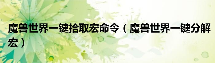 魔兽世界一键拾取宏命令(魔兽世界一键分解宏)