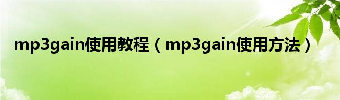 mp3gain使用教程(mp3gain使用方法)