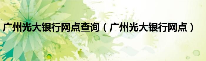 广州光大银行网点查询(广州光大银行网点)