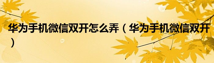 华为手机微信双开怎么弄(华为手机微信双开)