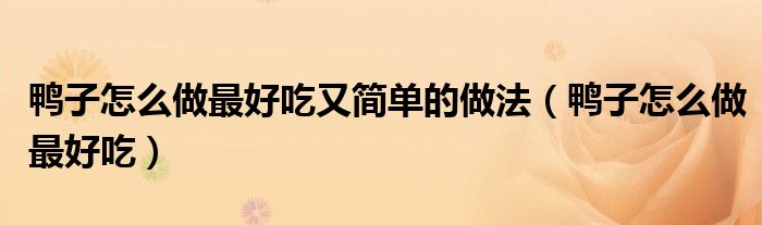鸭子怎么做最好吃又简单的做法(鸭子怎么做最好吃)