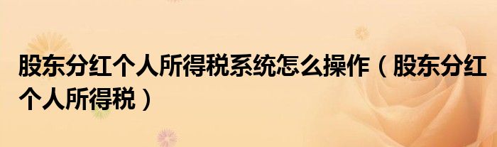 股东分红个人所得税系统怎么操作(股东分红个人所得税)