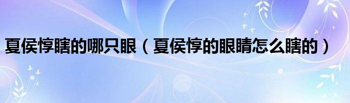 夏侯惇瞎的哪只眼(夏侯惇的眼睛怎么瞎的)