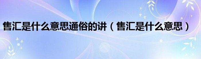 售汇是什么意思通俗的讲(售汇是什么意思)