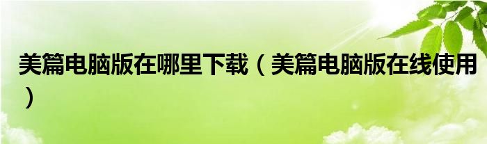 美篇电脑版在哪里下载(美篇电脑版在线使用)