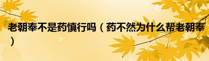 老朝奉不是药慎行吗(药不然为什么帮老朝奉)