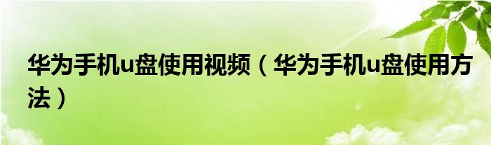 华为手机u盘使用视频(华为手机u盘使用方法)