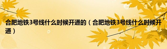 合肥地铁3号线什么时候开通的(合肥地铁3号线什么时候开通)