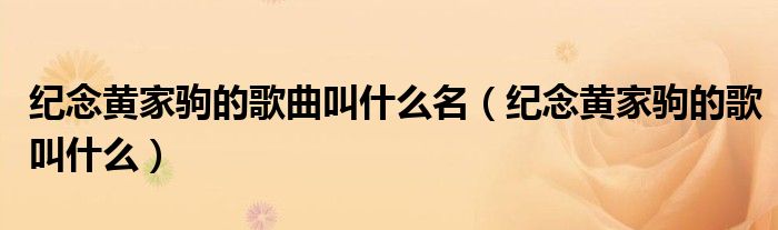 纪念黄家驹的歌曲叫什么名(纪念黄家驹的歌叫什么)