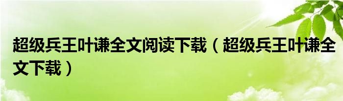 超级兵王叶谦全文阅读下载(超级兵王叶谦全文下载)