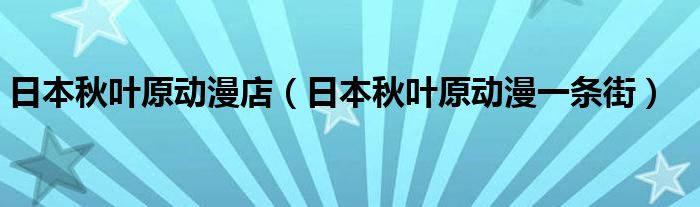 日本秋叶原动漫店（日本秋叶原动漫一条街）