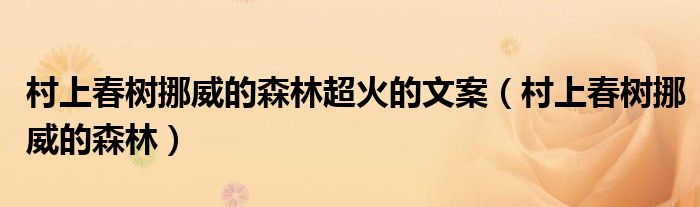 村上春树挪威的森林超火的文案(村上春树挪威的森林)