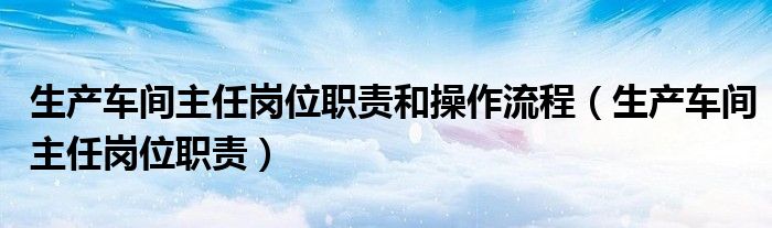 生产车间主任岗位职责和操作流程(生产车间主任岗位职责)