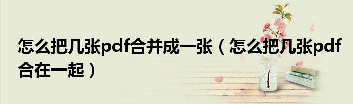 怎么把几张pdf合并成一张(怎么把几张pdf合在一起)