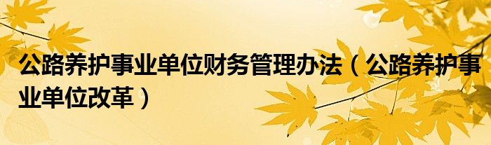 公路养护事业单位财务管理办法(公路养护事业单位改革)