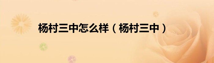 杨村三中怎么样(杨村三中)