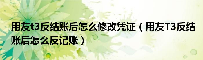用友t3反结账后怎么修改凭证(用友T3反结账后怎么反记账)