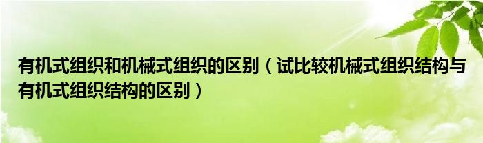 有机式组织和机械式组织的区别(试比较机械式组织结构与有机式组织结构的区别)