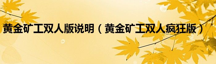 黄金矿工双人版说明(黄金矿工双人疯狂版)
