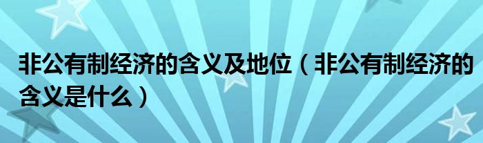 非公有制经济的含义及地位(非公有制经济的含义是什么)