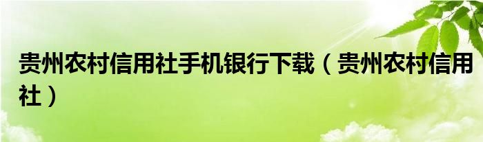 贵州农村信用社手机银行下载（贵州农村信用社）