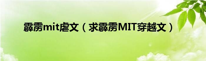 霹雳mit虐文(求霹雳MIT穿越文)