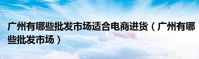 广州有哪些批发市场适合电商进货(广州有哪些批发市场)