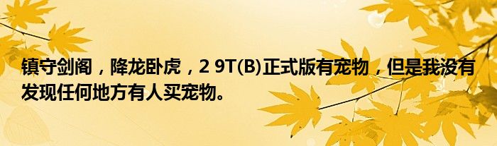 镇守剑阁,降龙卧虎,2 9T(B)正式版有宠物,但是我没有发现任何地方有人买宠物。
