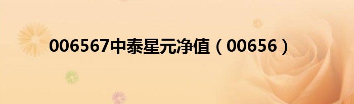 006567中泰星元净值(00656)