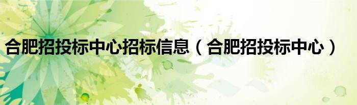 合肥招投标中心招标信息(合肥招投标中心)