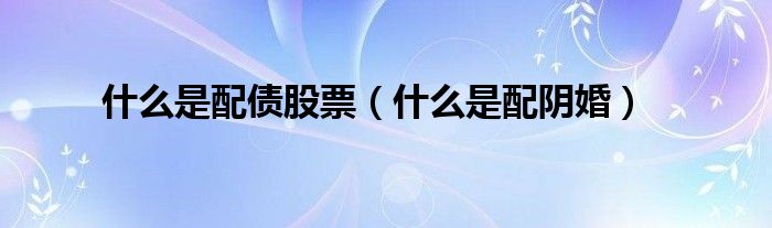 什么是配债股票(什么是配阴婚)