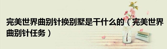 完美世界曲别针换别墅是干什么的(完美世界曲别针任务)