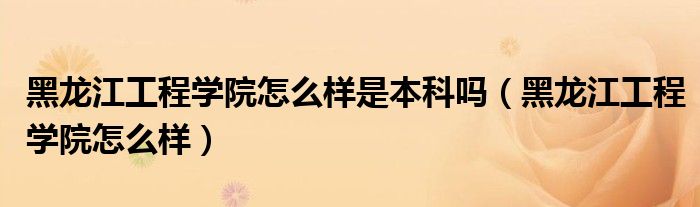 黑龙江工程学院怎么样是本科吗（黑龙江工程学院怎么样）