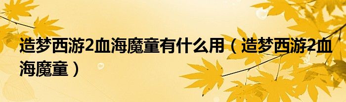 造梦西游2血海魔童有什么用(造梦西游2血海魔童)